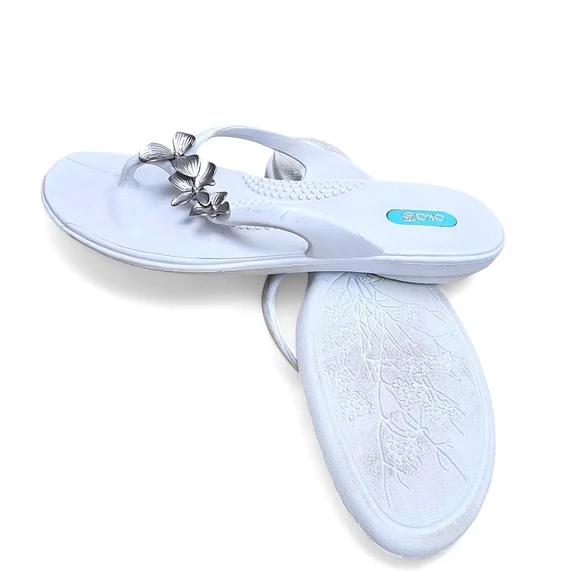 Oka.B Kona Metal Floral Flip Flop Sandals in Salt Size ML - Picture 10 of 12